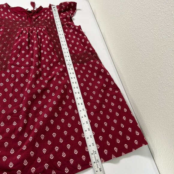 Old Navy Gauze Dress Womens M Burgundy Embroidered Tasseled Flowy Boho Lagenlook - Picture 10 of 11